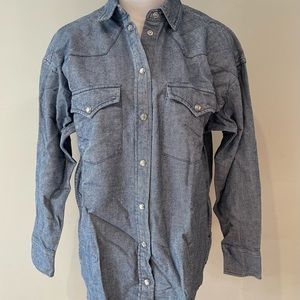 Jcrew women’s flannel shirt - denim look with shell snap closure- size 0